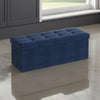 Zok 43 Inch Folding Storage Ottoman Bench, Tufted, Removable Top, Blue By Casagear Home
