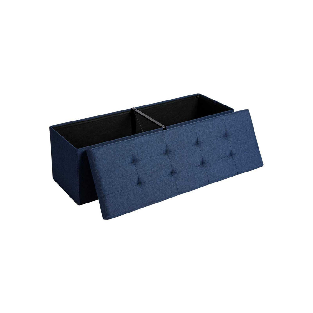 Zok 43 Inch Folding Storage Ottoman Bench, Tufted, Removable Top, Dark Blue By Casagear Home