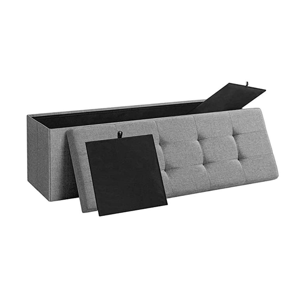 Zok 43 Inch Folding Storage Ottoman Bench, Tufted, Removable Top, Gray By Casagear Home