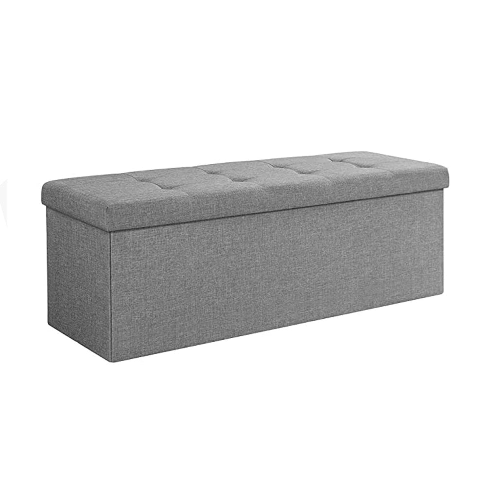 Zok 43 Inch Folding Storage Ottoman Bench, Tufted, Removable Top, Gray By Casagear Home