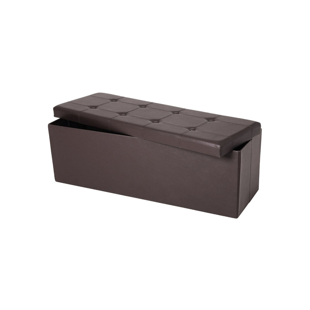 Zok 43 Inch Folding Storage Ottoman Bench, Removable Top Brown Faux Leather By Casagear Home