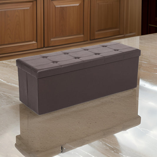 Zok 43 Inch Folding Storage Ottoman Bench, Removable Top Brown Faux Leather By Casagear Home