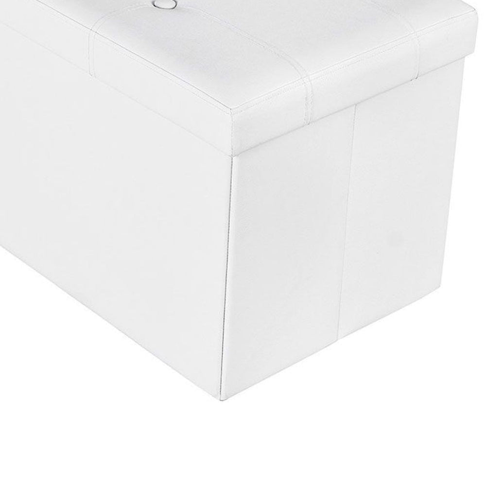 Zok 43 Inch Folding Storage Ottoman Bench, Tufted, Removable Top, White By Casagear Home