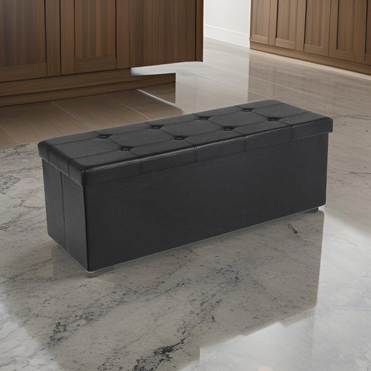 Zok 43 Inch Folding Storage Ottoman Bench, Tufted, Removable Top, Black By Casagear Home
