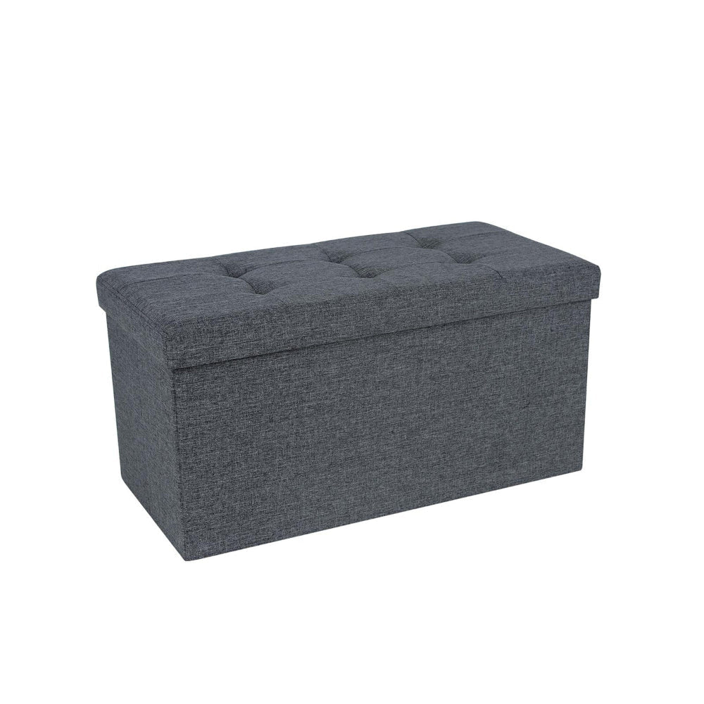 Zok 30 Inch Folding Storage Ottoman Bench, Tufted, Removable Top, Gray By Casagear Home