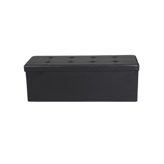 Siya 30 Inch Folding Storage Ottoman, Button Tufted, Removable Top, Black By Casagear Home