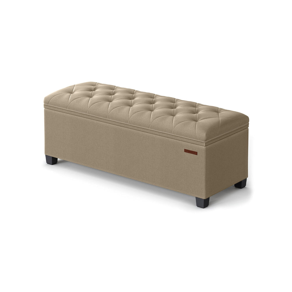 Neru 43 Inch Storage Ottoman with Removable Top, Button Tufted Beige By Casagear Home