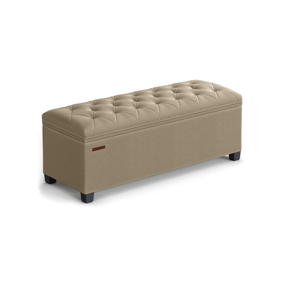 Neru 43 Inch Storage Ottoman with Removable Top, Button Tufted Beige By Casagear Home