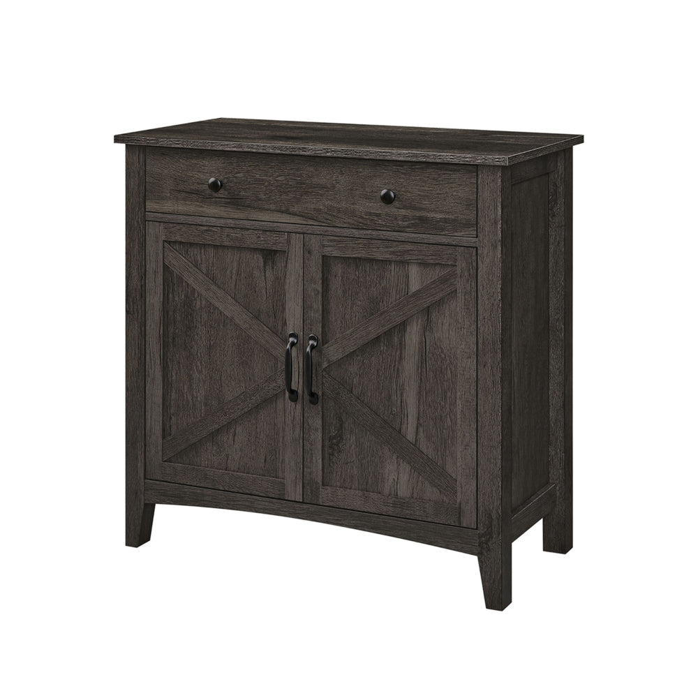 Syna 32 Inch Storage Buffet Cabinet, 2 Drawers, Doors, Farmhouse Gray By Casagear Home