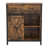 32 Inch Storage Buffet Cabinet Sliding Barn Door Black Steel Brown Wood By Casagear Home BM316292