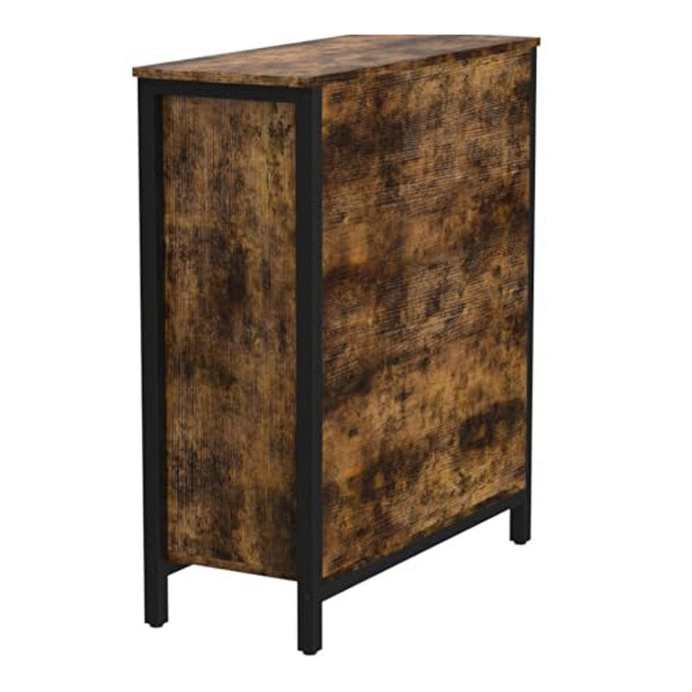 32 Inch Storage Buffet Cabinet Sliding Barn Door Black Steel Brown Wood By Casagear Home BM316292