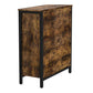 32 Inch Storage Buffet Cabinet, Sliding Barn Door, Black Steel, Brown Wood By Casagear Home