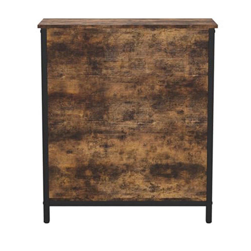 32 Inch Storage Buffet Cabinet Sliding Barn Door Black Steel Brown Wood By Casagear Home BM316292