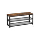 Jex 39 Inch Storage Bench Shoe Rack, Mesh Shelves, Black Steel, Brown Wood By Casagear Home