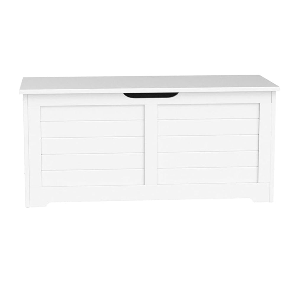 Lea 39 Inch Storage Bench Chest with Safety Hinges, Farmhouse White Wood By Casagear Home