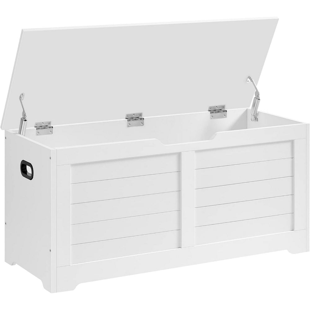 Lea 39 Inch Storage Bench Chest with Safety Hinges, Farmhouse White Wood By Casagear Home