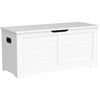 Lea 39 Inch Storage Bench Chest with Safety Hinges, Farmhouse White Wood By Casagear Home