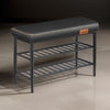 31 Inch Bench with Shoe Rack, 2 Shelves, Black Faux Leather Top, Steel By Casagear Home