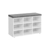 Lyne 31 Inch Shoe Storage Bench, 9 Square Shelves, Gray Sponge, White Wood By Casagear Home