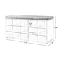 Lyne 41 Inch Shoe Storage Bench, 15 Square Shelves, Gray Sponge, White Wood By Casagear Home