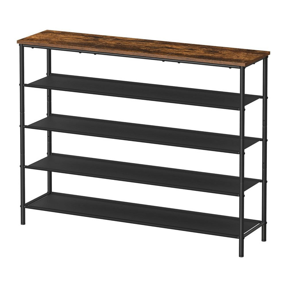 Byn 47 Inch Modern Shoe Rack 5 Tier Shelves Adjustable Black Steel Brown By Casagear Home BM316303