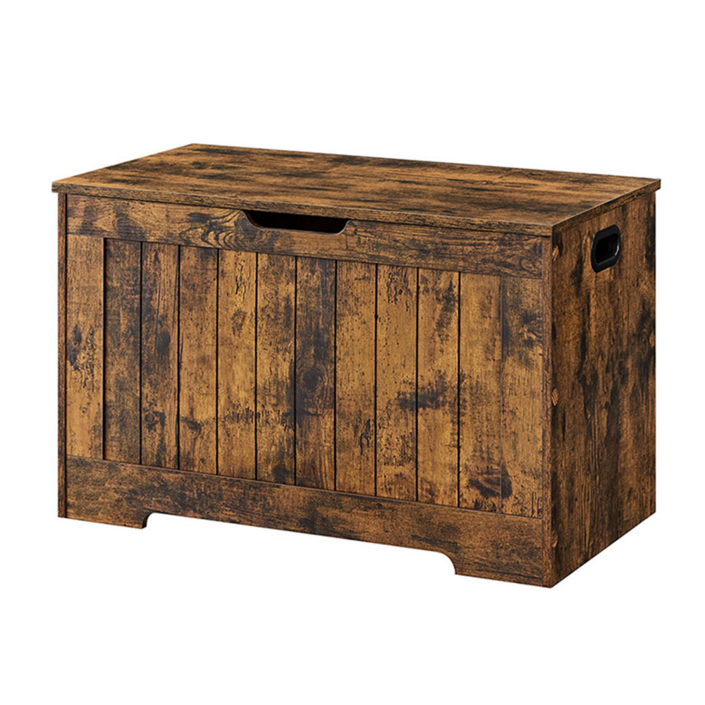 30 Inch Storage Trunk Bench with 2 Safety Hinges, Farmhouse Rustic Brown By Casagear Home