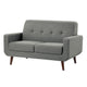 Rim 56 Inch Loveseat Gray Polyester Tufted Back Brown Solid Wood By Casagear Home BM316309