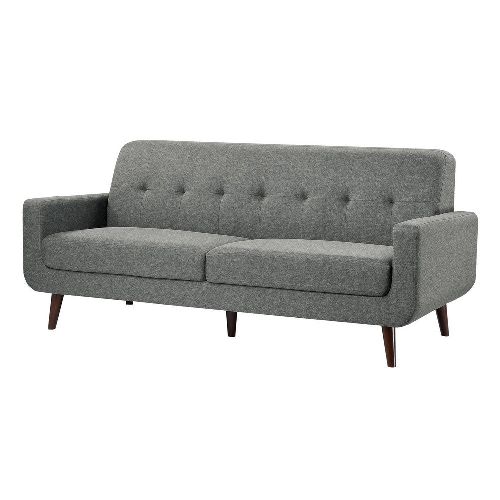 Rim 79 Inch Sofa Gray Polyester Tufted Back Foam Cushions Brown Wood By Casagear Home BM316310