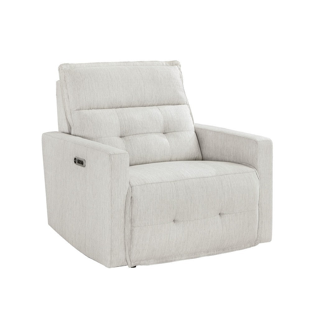 Nida 40 Inch Power Recliner Chair, Adjustable Headrest, White Polyester By Casagear Home