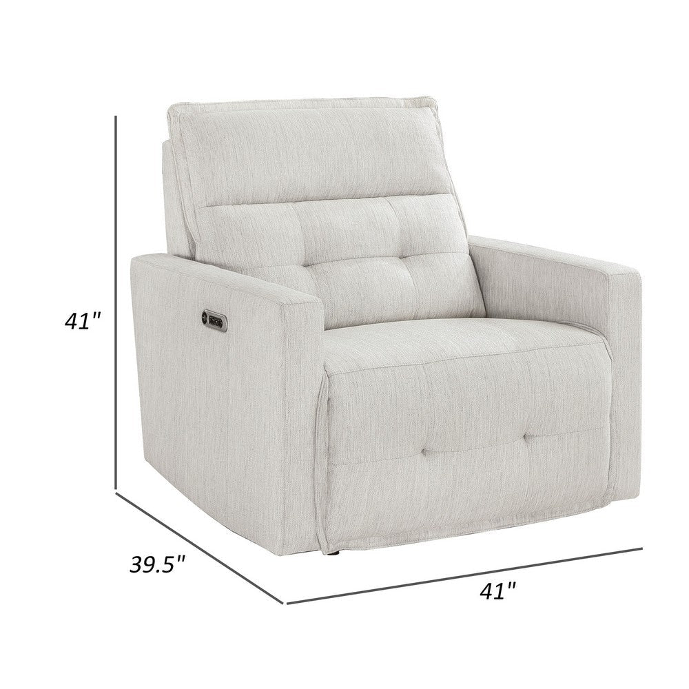 Nida 40 Inch Power Recliner Chair Adjustable Headrest White Polyester By Casagear Home BM316314