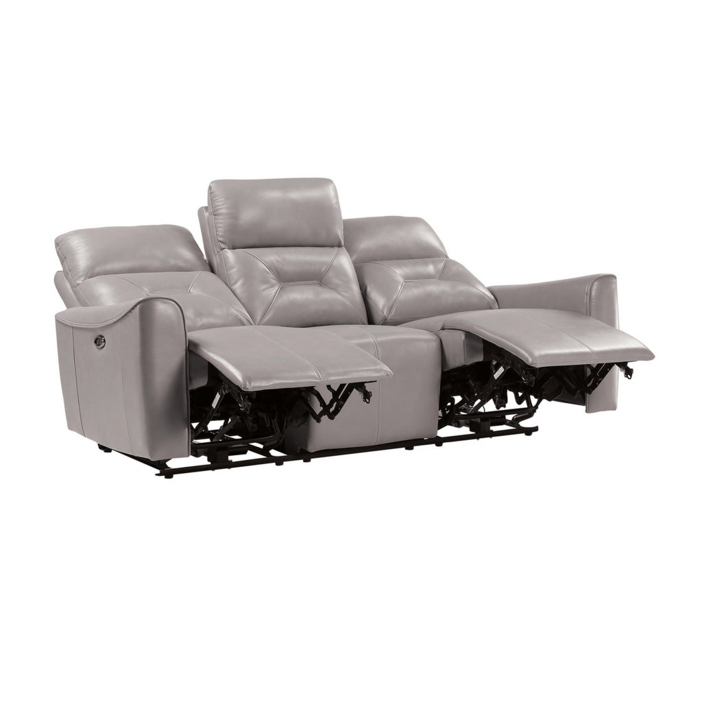 Well 82 Inch Power Double Recliner Sofa Gray Faux Leather Solid Wood By Casagear Home BM316316