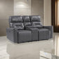 Well 73 Inch Power Double Recliner Loveseat, Dark Gray Faux Leather, Wood By Casagear Home