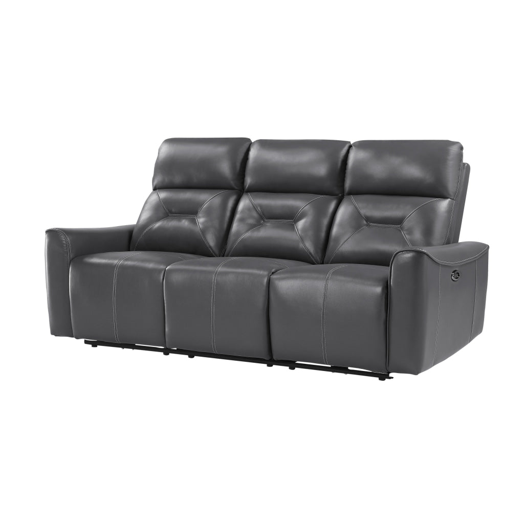 Well 82 Inch Power Double Recliner Sofa Dark Gray Faux Leather Wood By Casagear Home BM316319