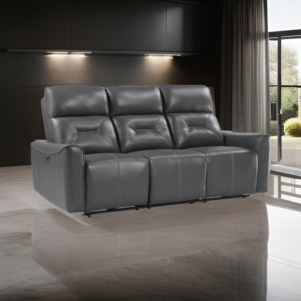 Well 82 Inch Power Double Recliner Sofa, Dark Gray Faux Leather, Wood By Casagear Home