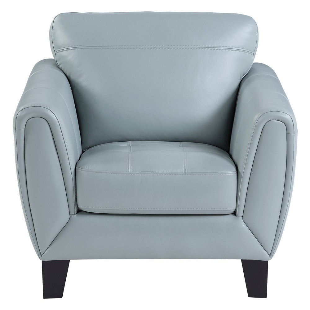 Sofy 37 Inch Accent Chair Aqua Blue Top Grain and Faux Leather Solid Wood By Casagear Home BM316320