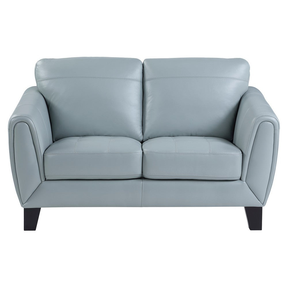 Sofy 61 Inch Loveseat Aqua Blue Top Grain and Faux Leather Solid Wood By Casagear Home BM316321