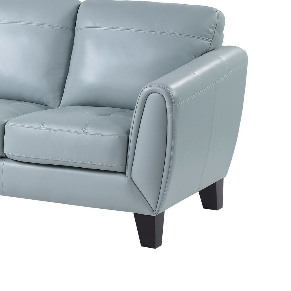 Sofy 83 Inch Sofa Aqua Blue Top Grain and Faux Leather Solid Wood Feet By Casagear Home BM316322