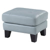 Sofy 27 Inch Ottoman, Aqua Blue Top Grain and Faux Leather, Solid Wood By Casagear Home