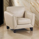 Sofy 37 Inch Accent Chair, Beige Top Grain and Faux Leather, Solid Wood By Casagear Home