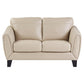 Sofy 61 Inch Loveseat Beige Top Grain and Faux Leather Solid Wood Feet By Casagear Home BM316325