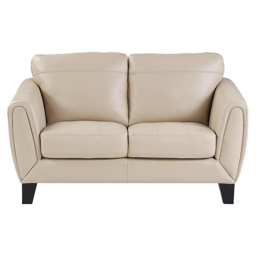 Sofy 61 Inch Loveseat Beige Top Grain and Faux Leather Solid Wood Feet By Casagear Home BM316325