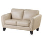 Sofy 61 Inch Loveseat Beige Top Grain and Faux Leather Solid Wood Feet By Casagear Home BM316325