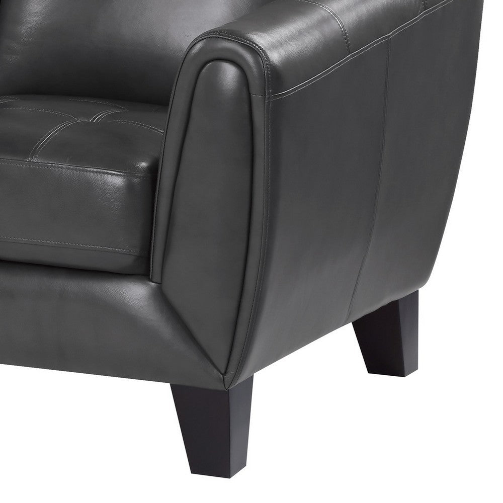 Sofy 61 Inch Loveseat Dark Gray Top Grain and Faux Leather Solid Wood By Casagear Home BM316329