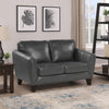 Sofy 61 Inch Loveseat, Dark Gray Top Grain and Faux Leather, Solid Wood By Casagear Home