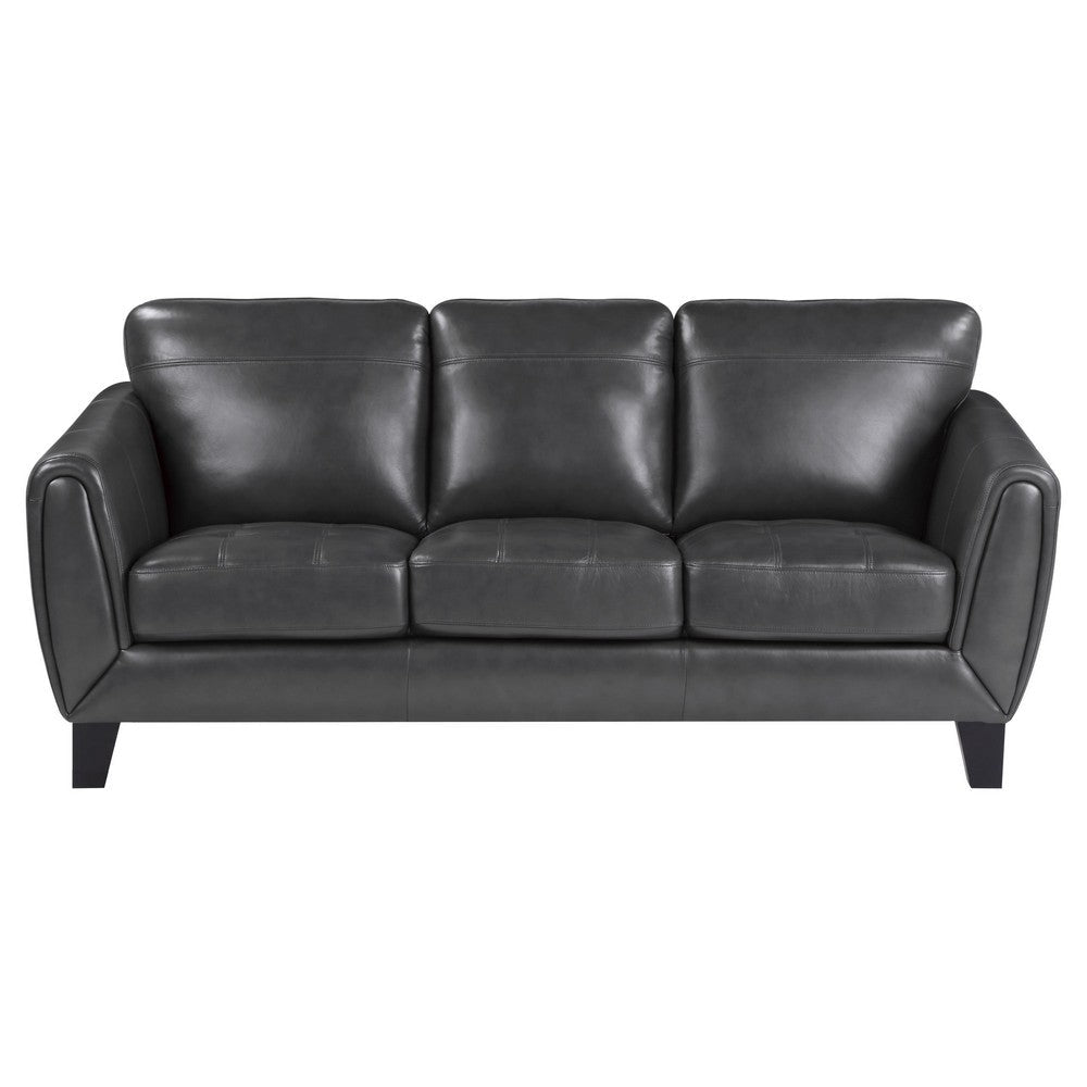 Sofy 83 Inch Sofa Dark Gray Top Grain and Faux Leather Solid Wood Feet By Casagear Home BM316330