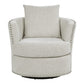 Meil 34 Inch Swivel Accent Chair, Beige Chenille, Nailhead Trim, Solid Wood By Casagear Home