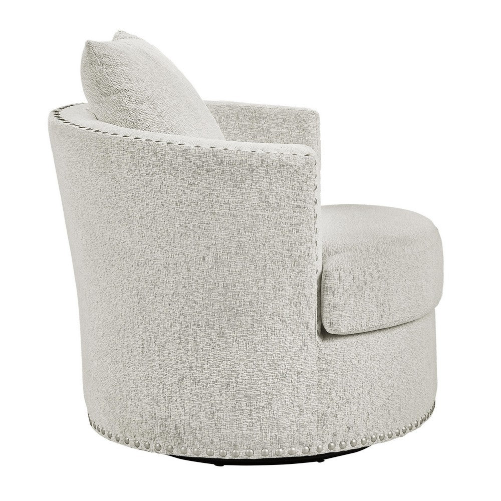 Meil 34 Inch Swivel Accent Chair, Beige Chenille, Nailhead Trim, Solid Wood By Casagear Home