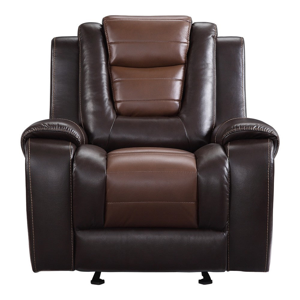 Istro 39 Inch Manual Recliner Chair Gliding 2 Tone Brown Faux Leather By Casagear Home BM316338