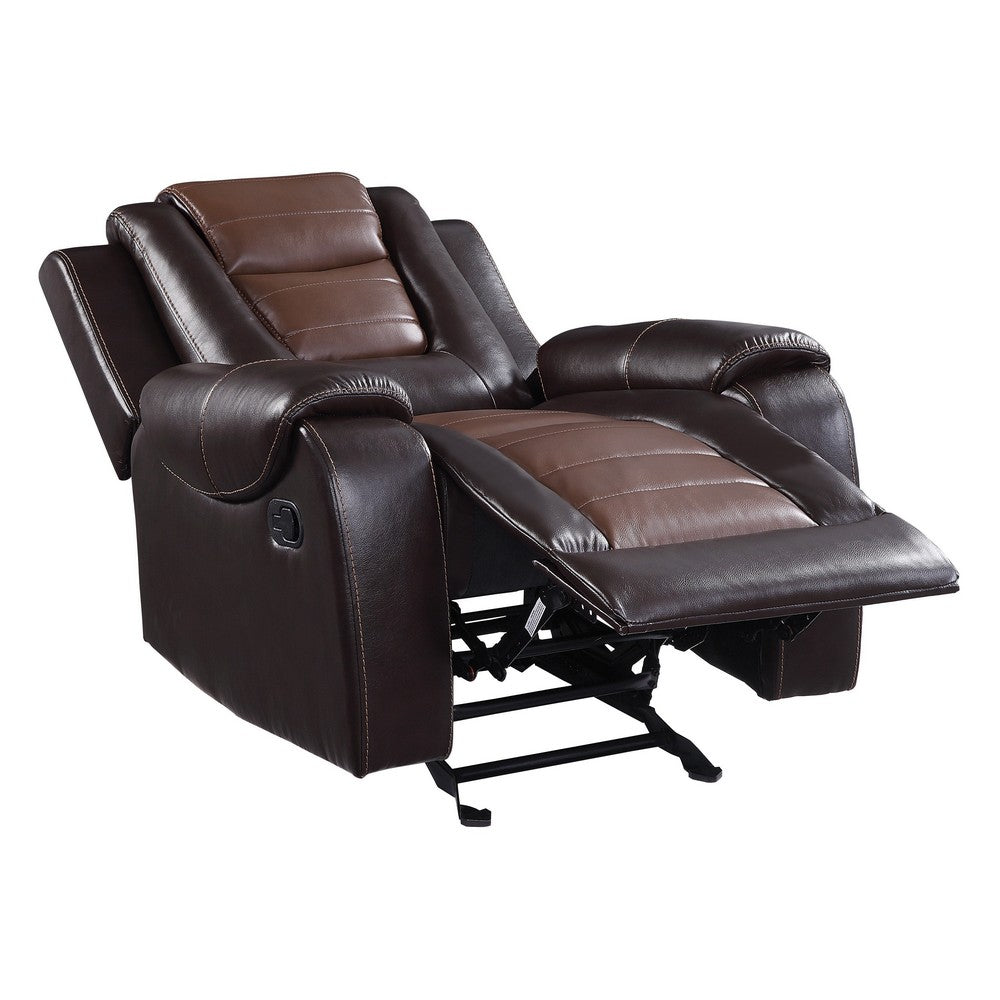 Istro 39 Inch Manual Recliner Chair, Gliding, 2 Tone Brown Faux Leather By Casagear Home