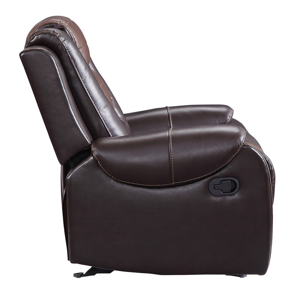 Istro 39 Inch Manual Recliner Chair Gliding 2 Tone Brown Faux Leather By Casagear Home BM316338